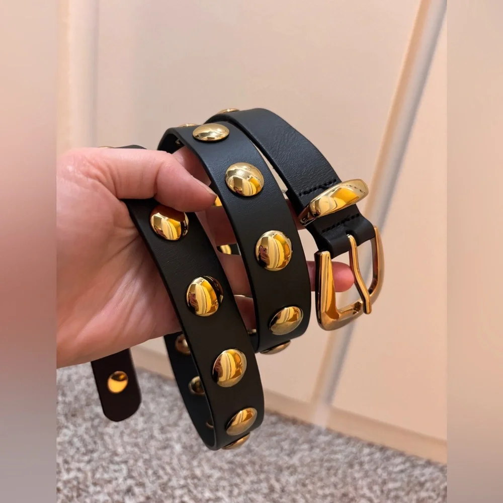 Madewell Black Leather Studded Belt with Gold Hardware - Picture 3 of 3